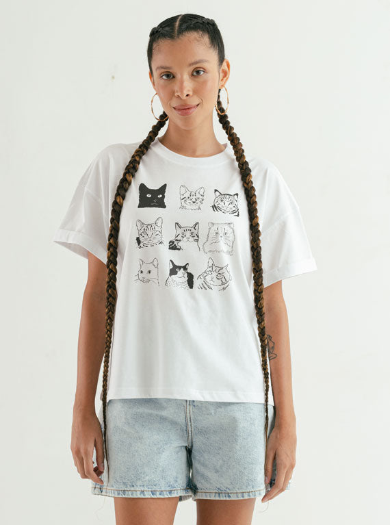 CAMISETA CARAS GATOS