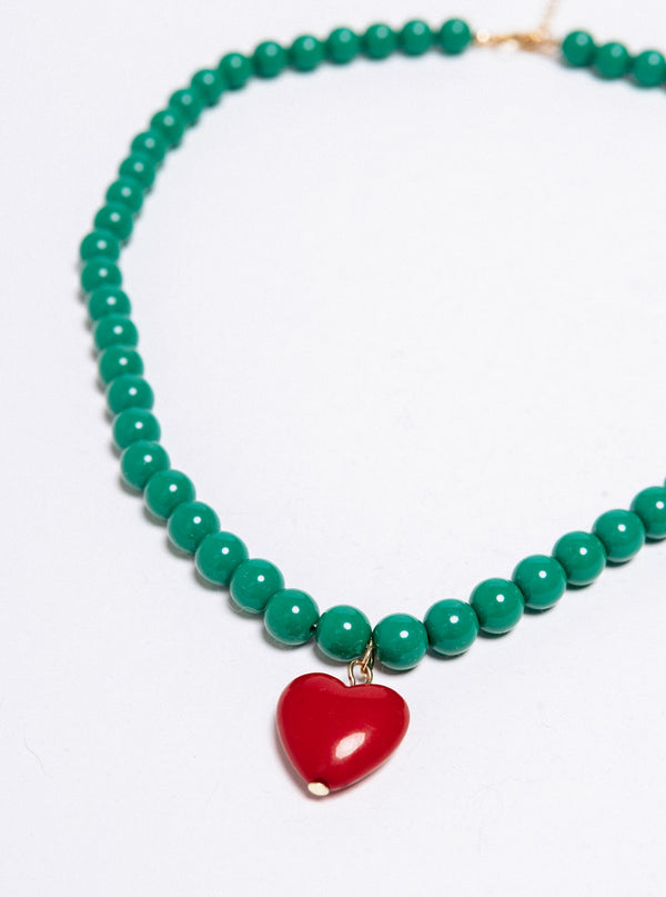 COLLAR BOLAS VERDE CORAZON
